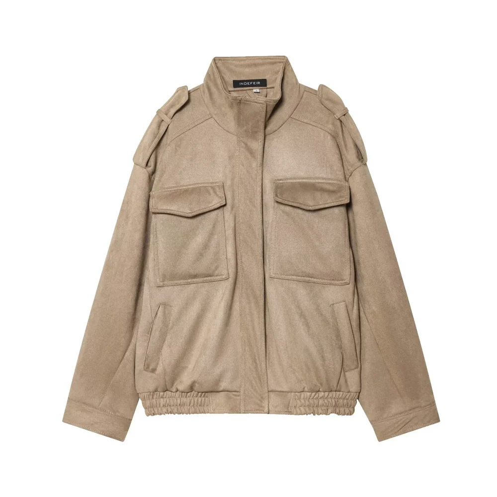 

European and American style autumn new women's clothing design sense versatile suede texture leather jacket