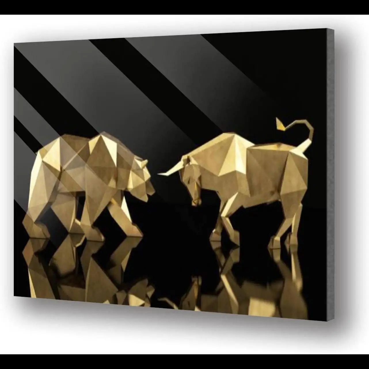 XEAJPJMGBQ Tempered Acrylic Glass Wall Art  Bull and Bear Stock Market Prices Concept  Modern Floating Picture Print for Living