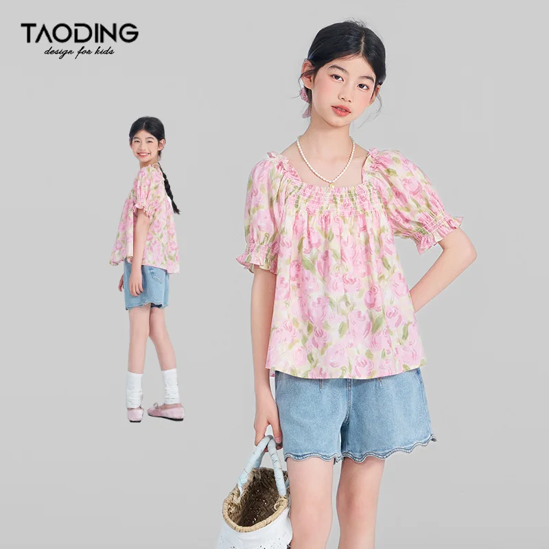 

Baby Girl Top Girls Floral Short Sleeve T-shirt Summer 2024 New Korean Style High-grade Sweet Simple Flower Fashion Cute Tops
