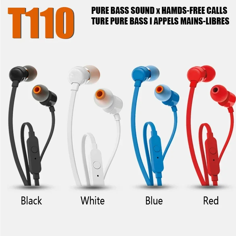 

New T110 3.5mm Wired Earphones True Stereo Music Deep Bass Earbuds Sports Headset In-line Control Handsfree with Microphone