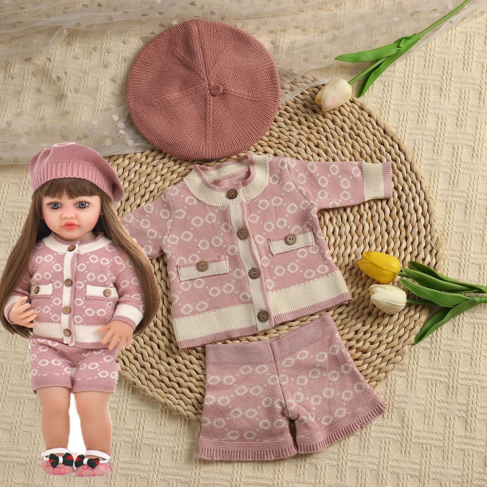 Reborn Baby Clothes 55cm Two Piece Set Fur Dolls Clothes Accessories Fashion Cute Girls DIY 22inch Baby Reborn Doll Clothes Toys