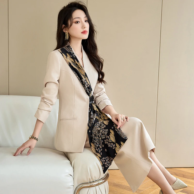 ZJYT Elegant Office Lady Long Sleeve Blazer Suit Skirt Sets for Women 2 Pieces Work Wear Plus Size Formal Business Outfit Autumn