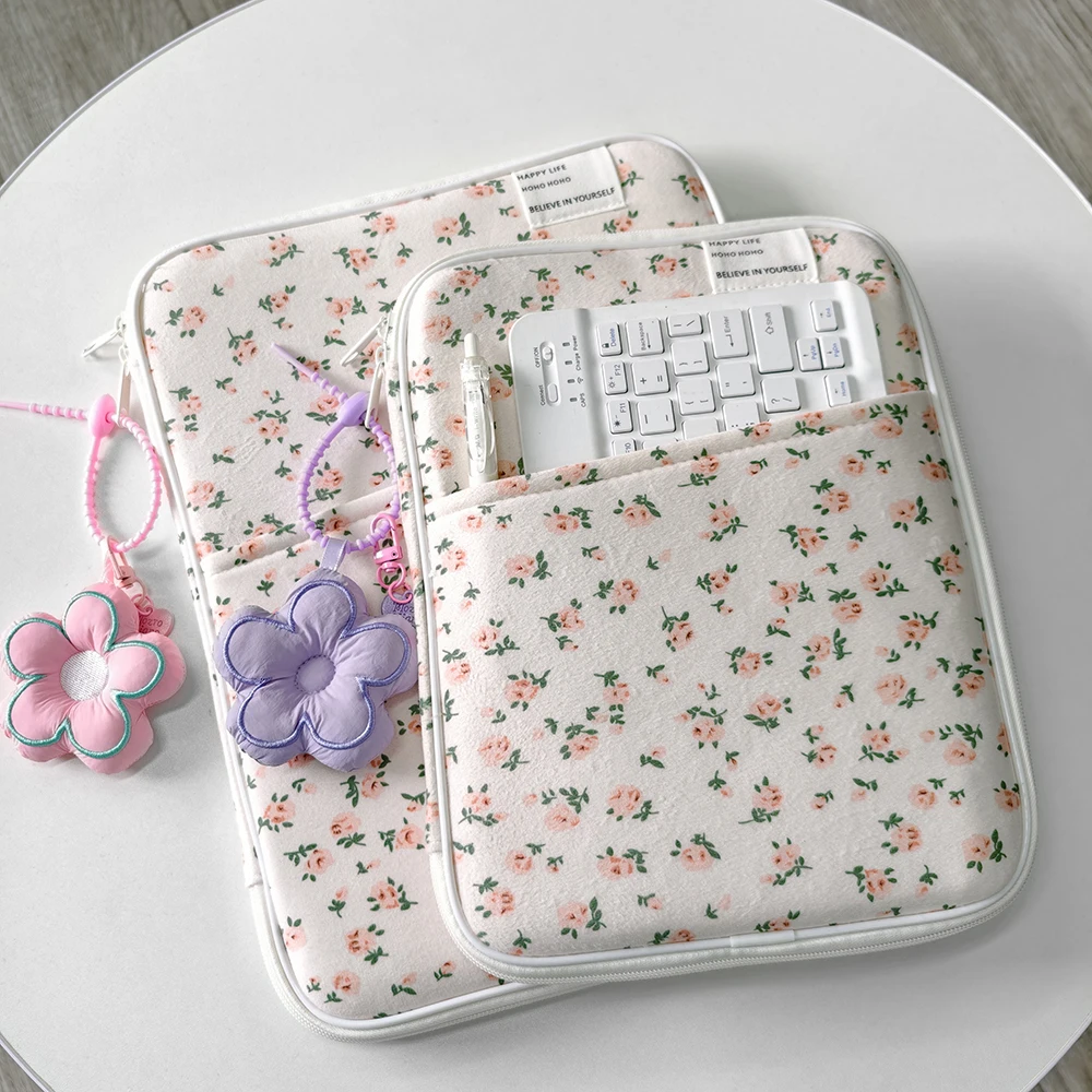 

11 inch Tablet Case for iPad Air 13- 14 inch Laptop Bag Korean Version ins Floral Tablet Bag Multi-compartment Storage Pouch
