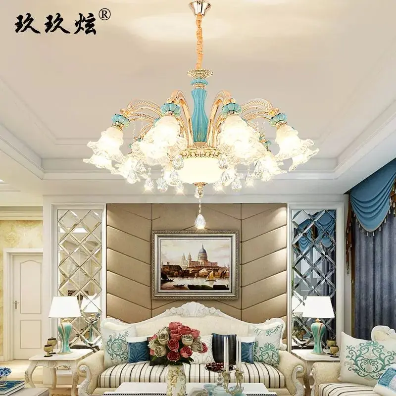 

European style ceramic living room chandelier luxury warm bedroom Garden Restaurant zinc alloy new crystal chandelier