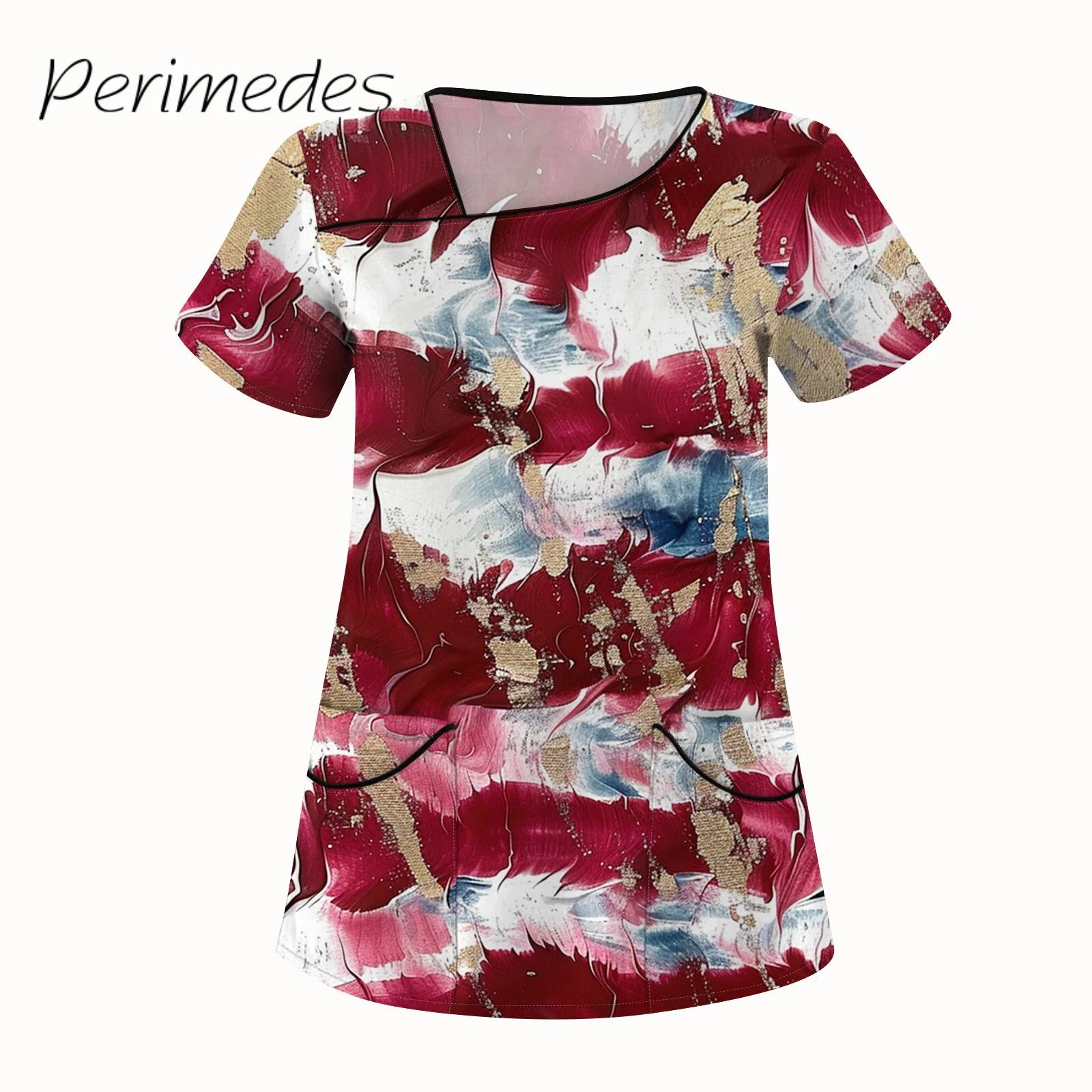 

Women'S 2024 Nurse Uniform Casual Exquisite Printed Short Sleeve Radiant Feminine Top With Double Pockets Uniforme Clinico Mujer