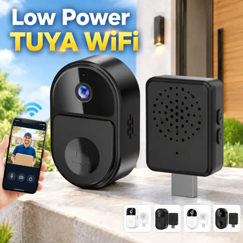 Low Power TUYA WiFi Visual Doorbell, HD Smart Home Video Intercom, 1000mAh Battery, Support 32G TF Card Storage, PIR Motion