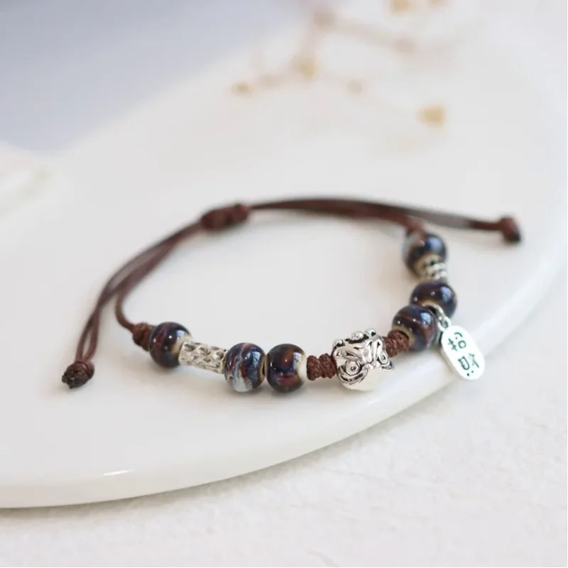 ANGLANG Jingdezhen Ceramic Bracelet National Style Personality Xingshi Chinese Couple Monster Nian Lucky Carrying Strap Adjustab