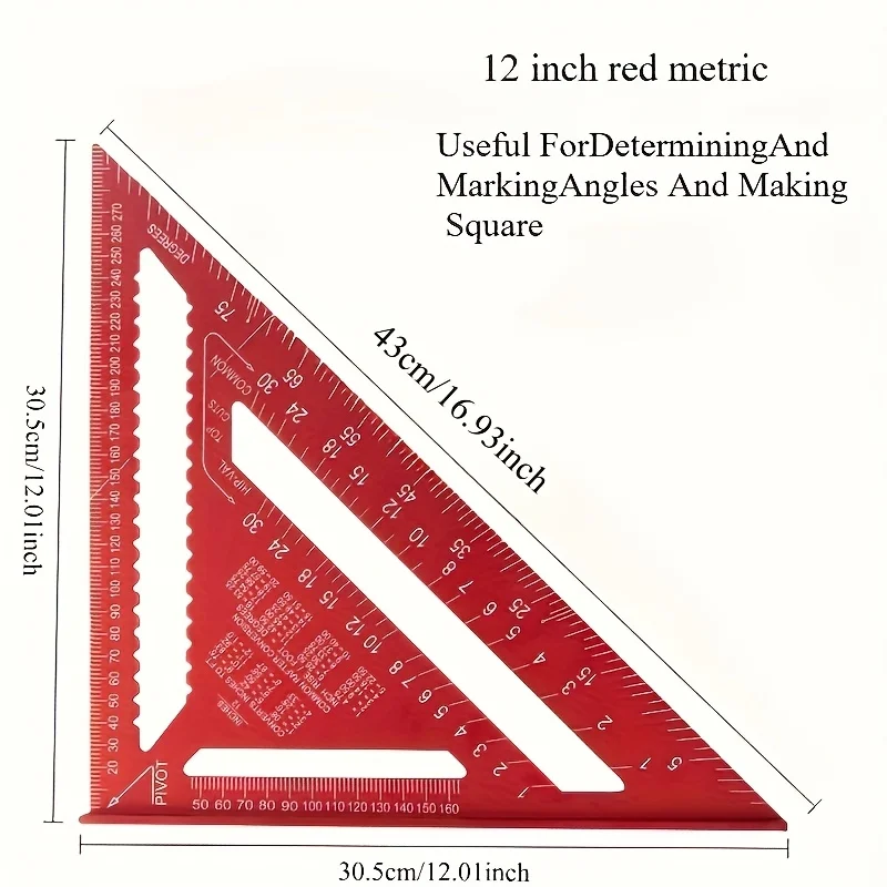 12インチアルミ製三角定規・金属製角度定規、メートル法測定、木工ツール、耐久性と精密設計