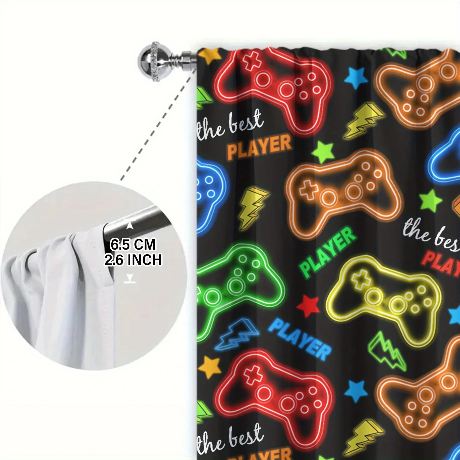 2pcs Neon GamePad Printed Curtain for Home Decor - Rod Pocket Window Treatment for Bedroom, Office,Kitchen,Living Room,and Study