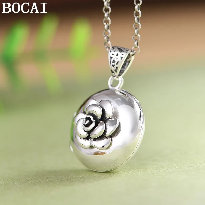 BOCAI New S925 Sterling Silver Vintage Personality Polished Rose Round Gawu Box Pendant Ladies' Selected Gift