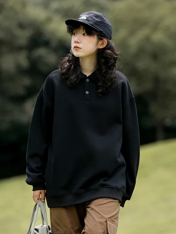 

Мужская весенняя толстовка свободного кроя с отложным воротником, в американском стиле, из плотной износостойкой ткани, простой модный дизайн.