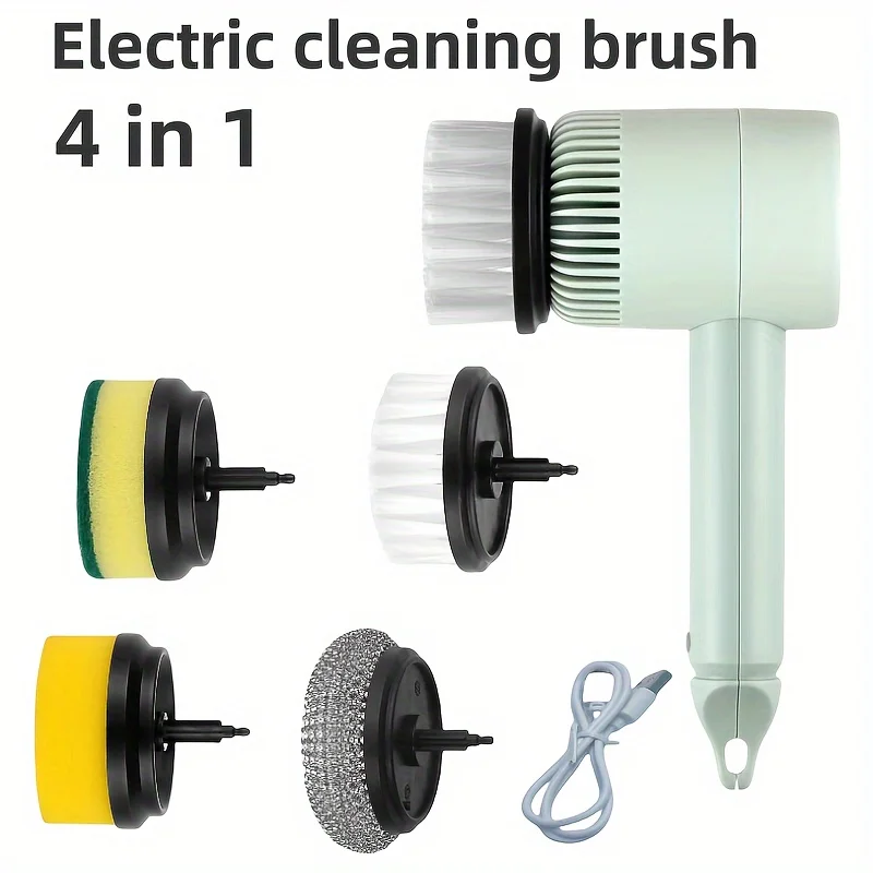 

1 Set Of Electric Cleaning Brushes With 4 Replacement Brush Heads, Rechargeable Handheld Wireless Cleaning Brush Suitable