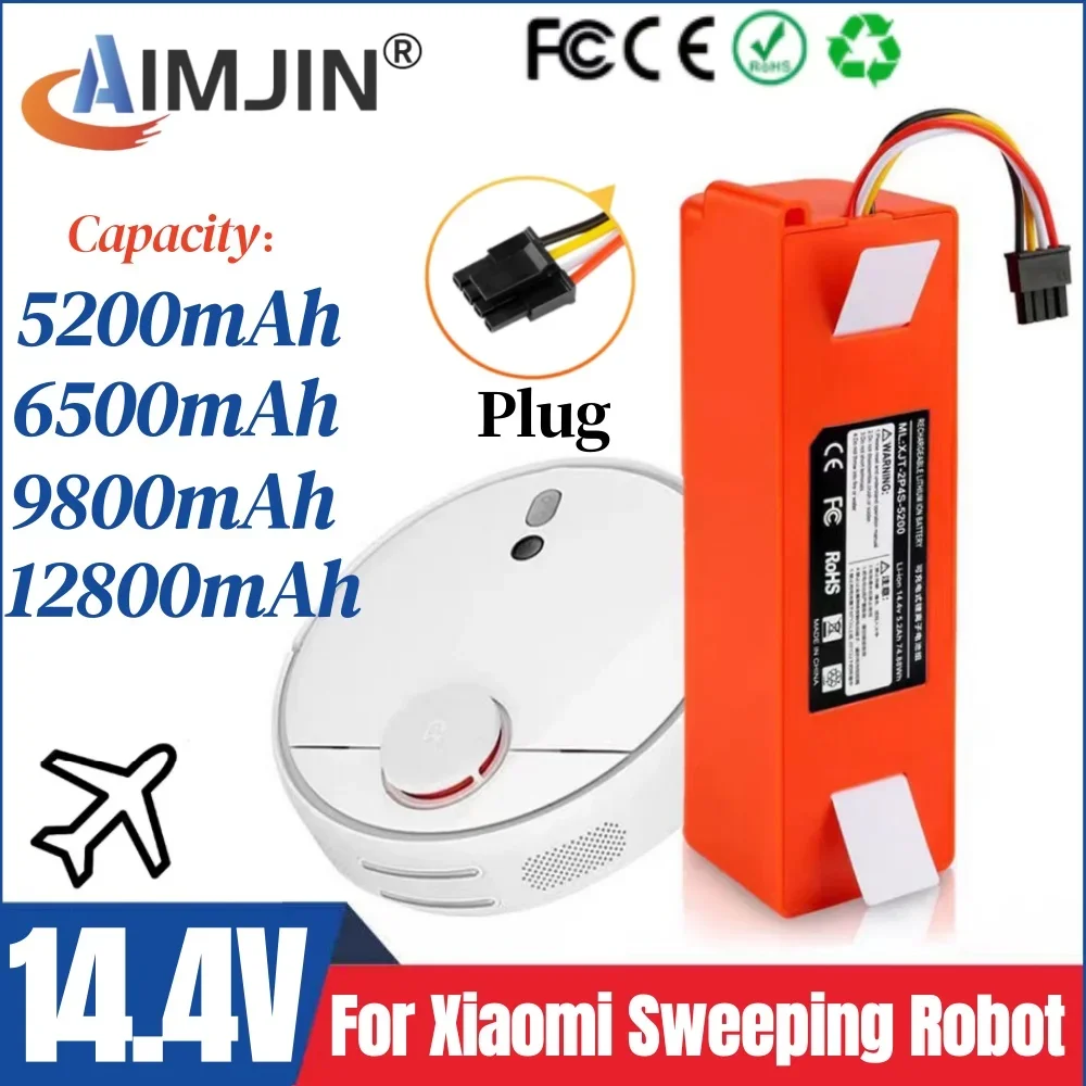 

14.4V 5.2/6.8/9.8/12.8Ah Li-ion Battery Robotic Vacuum Cleaner Replacement Battery for Xiaomi Robot Roborock S50 S51 S5