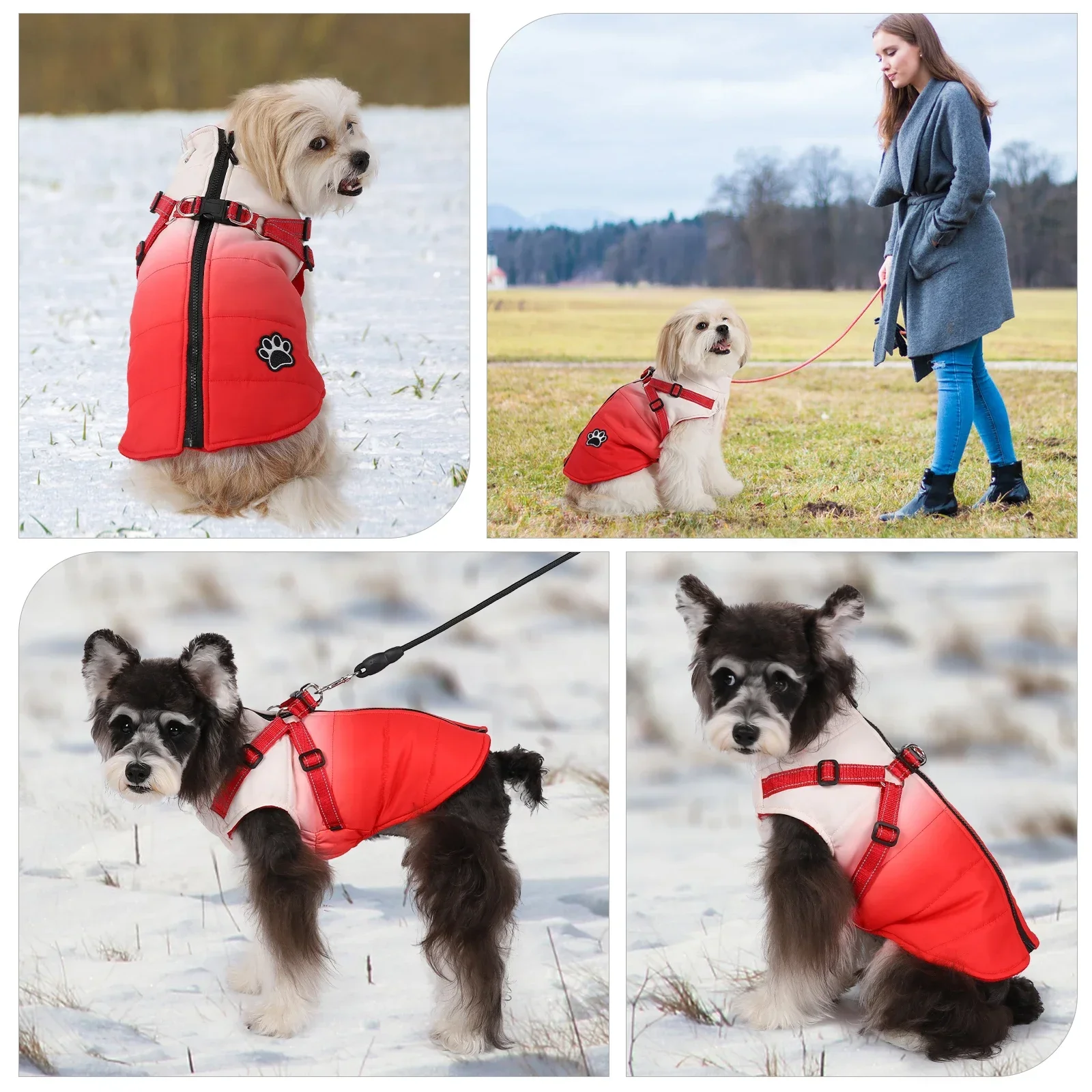 Fashion Pet Dog Jacket With Harness Reflective Winter Dog Clothes For Small to Large Dogs Vest Snow Coat Chihuahua French Outfit