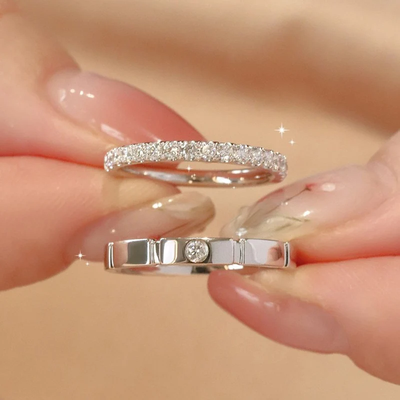

LYCFN 1.5/3MM Full Moissanite Diamond Couple Ring Set for Women Men S925 Sterling Silver Eternity Band Promise Engagement Jewely