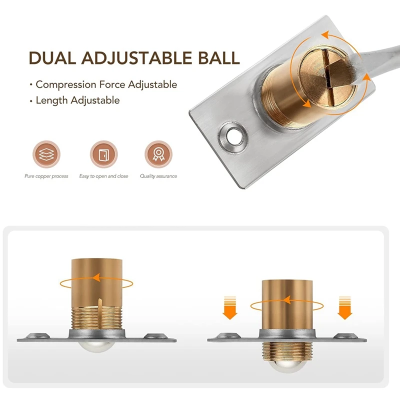 Chiusura per porta a sfera regolabile ABAE, chiusura per porta con cuscinetto a sfera per armadio, porta di chiusura per porte interne, confezione da 4