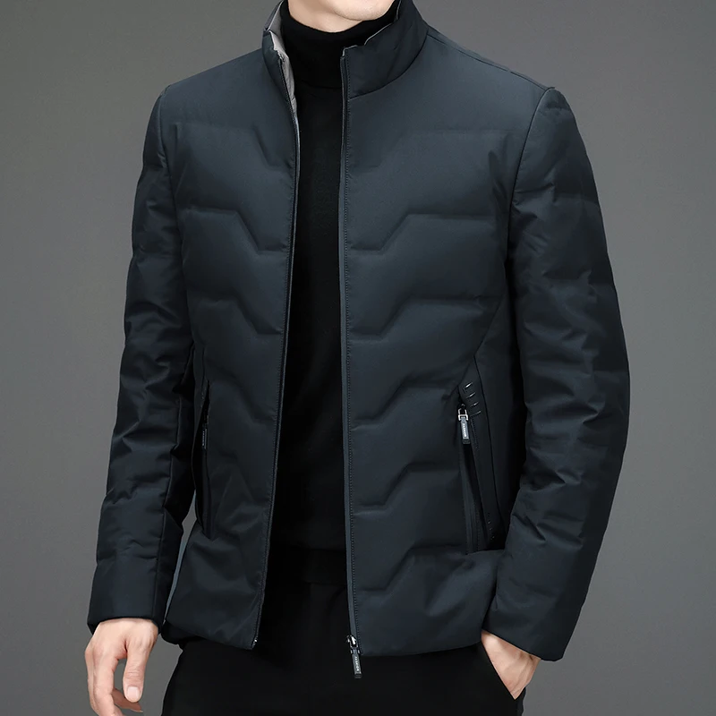 New 2024 Autumn Winter Lightweight Duck Down Jacket Business Casual Men\'s Stand Collar Warm Puffer Coat Windproof Solid Down Top