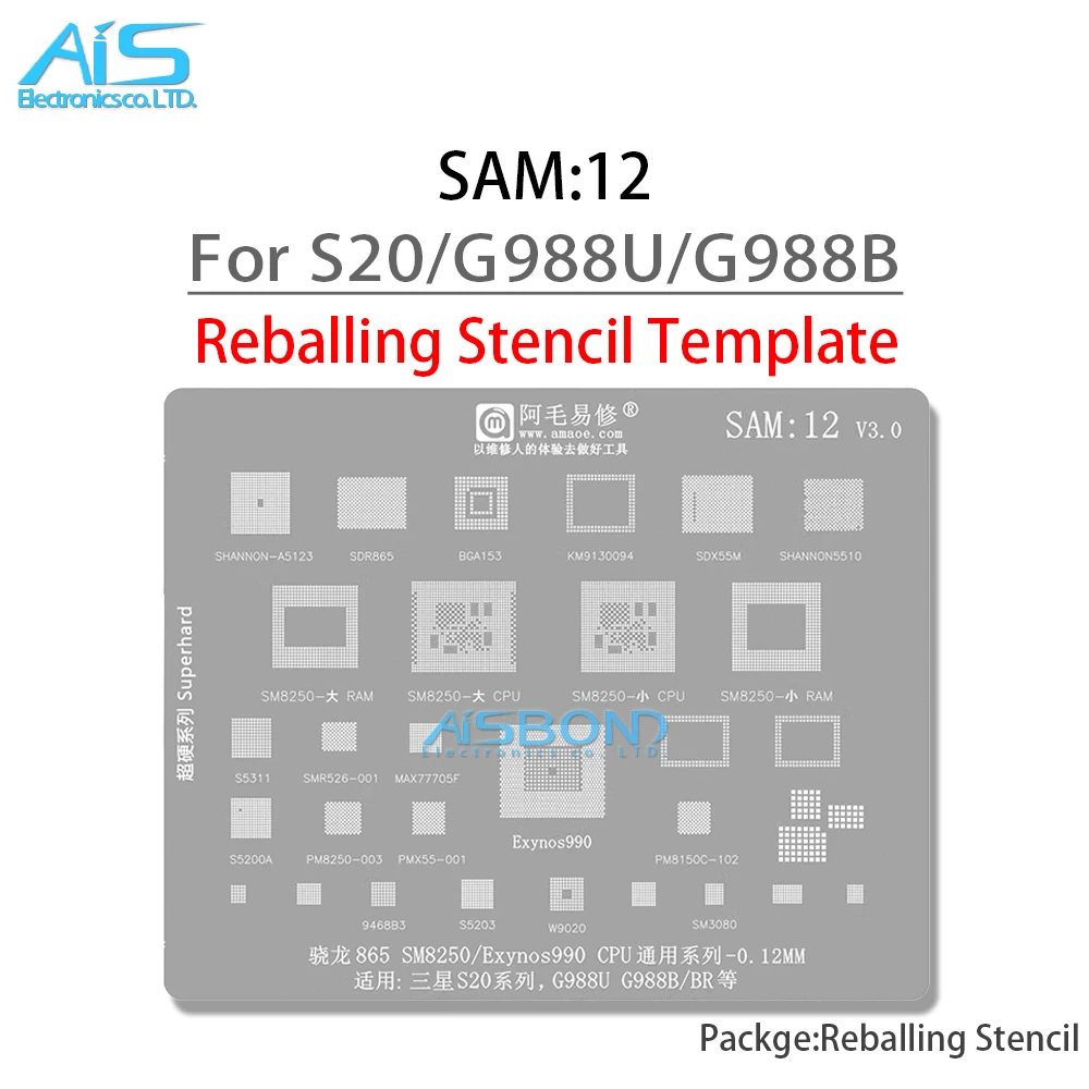 Amaoe BGA Reballing Stencil For Samsung All Galaxy series A full range Exynos Snapdragon CPU Power Charger RF IC Tin Net Repair