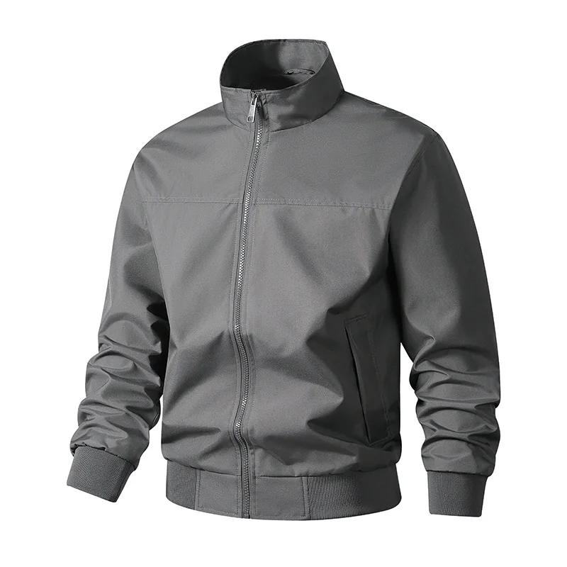 

2025 Autumn Man Coat Vintage Solid Stand Collar Long Sleeve Bomber Jacket Pocket Zipper Windproof Loose Casual Male Outerwear