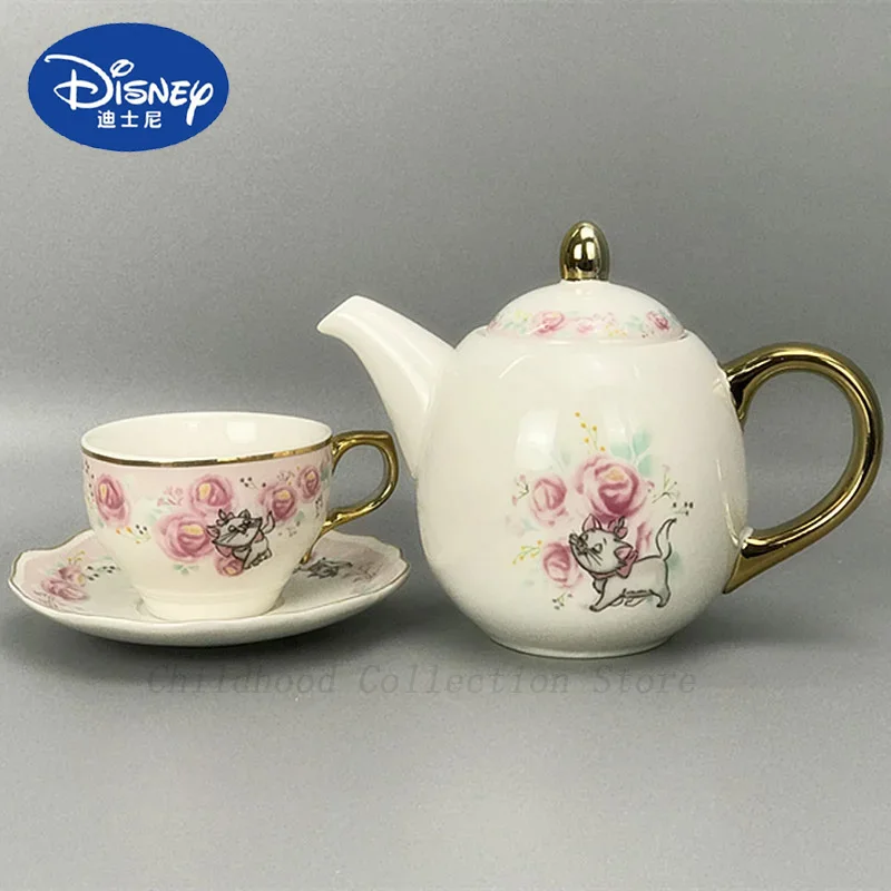 Disney Berlioz Mari Action Figures Toys Rose Flower Marie Cat Cup Teapot Set Cartoon Ceramics Mugs Coffee Cup Gift  For Girls