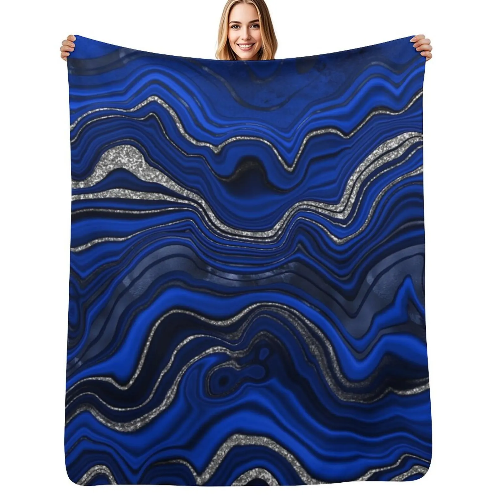 

Lapis Lazuli Marble Swirls Throw Blanket Cozy Throw Blanket for Bed Sofa Chair