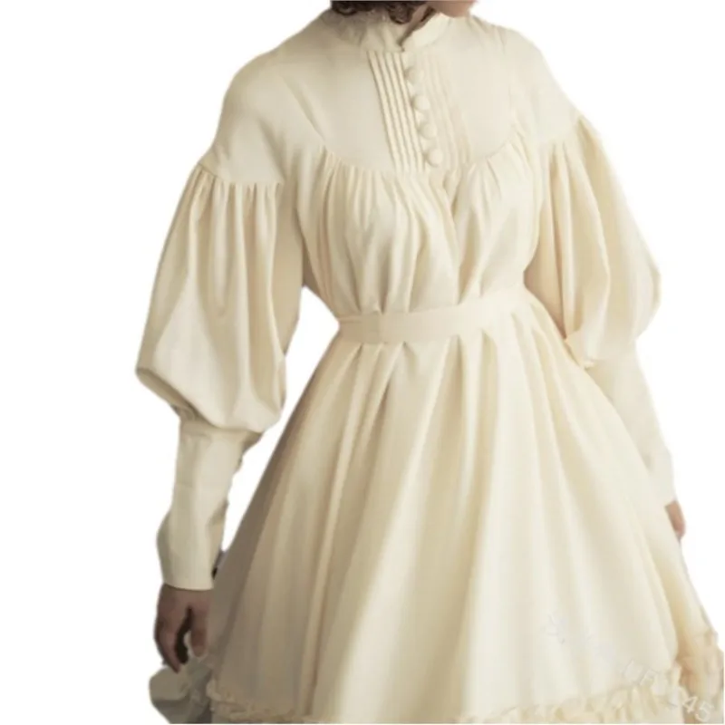 

Lantern Sleeve Decorative Lolita Dress Trend Japanese Maid Cos Dresses Women Loose Button Lace Cosplay Costume Kawaii Clothing