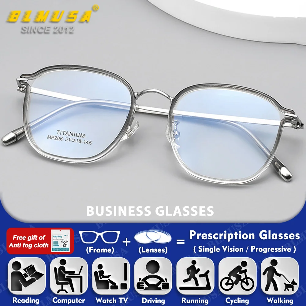 

BLMUSA (M) Ultralight Titanium Myopia Photochromic Prescription Glasses High Quality Men Women Anti Blue Ray Progressive Eyeware