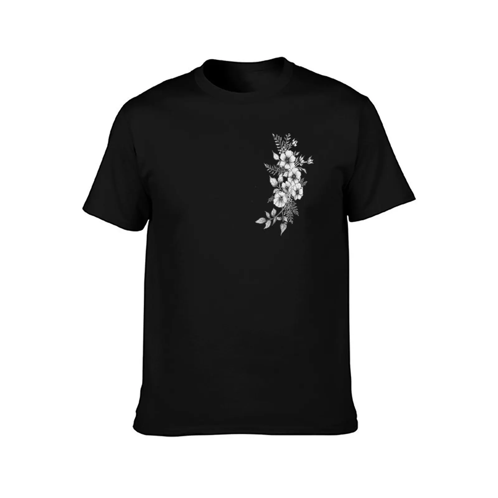 Black and White Flower Bunch T-Shirt, Summer Casual Cotton Tee, Oversized Streetwear Tops, Vintage Graphic Print, 100% Cotton