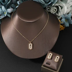 Women's New Fashion 2 Pcs Necklace & Earrings Set Simple Geometic Design Zircon Shell Jewelry Set Accessory
