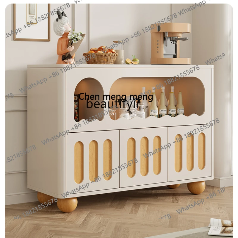 

X Log cream style dining side cabinet wine cabinet living room home modern simple wall light luxury cabinet