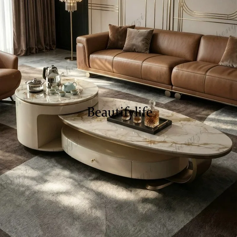 A73 light luxury microcrystalline stone coffee table with boiling water table, living room home rock slab tea table