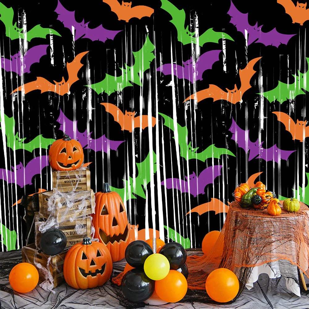 Halloween Lametta Vorhänge Fledermaus Kürbis Geist Regen Vorhänge Party Hintergrund Dekoration Halloween Foto Requisiten Hängende Dekoration