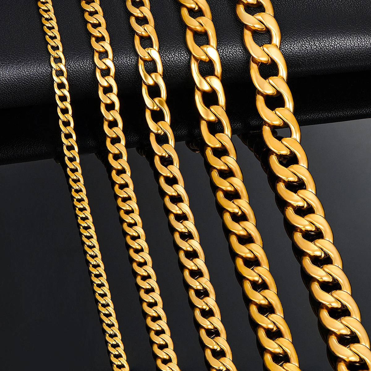 3mm/4.5mm/6mm/7.5mm/9.5mm/11.5mm Stainless Steel Cuban Link Classic Necklace Chain Gold Color for Men Women Jewelry