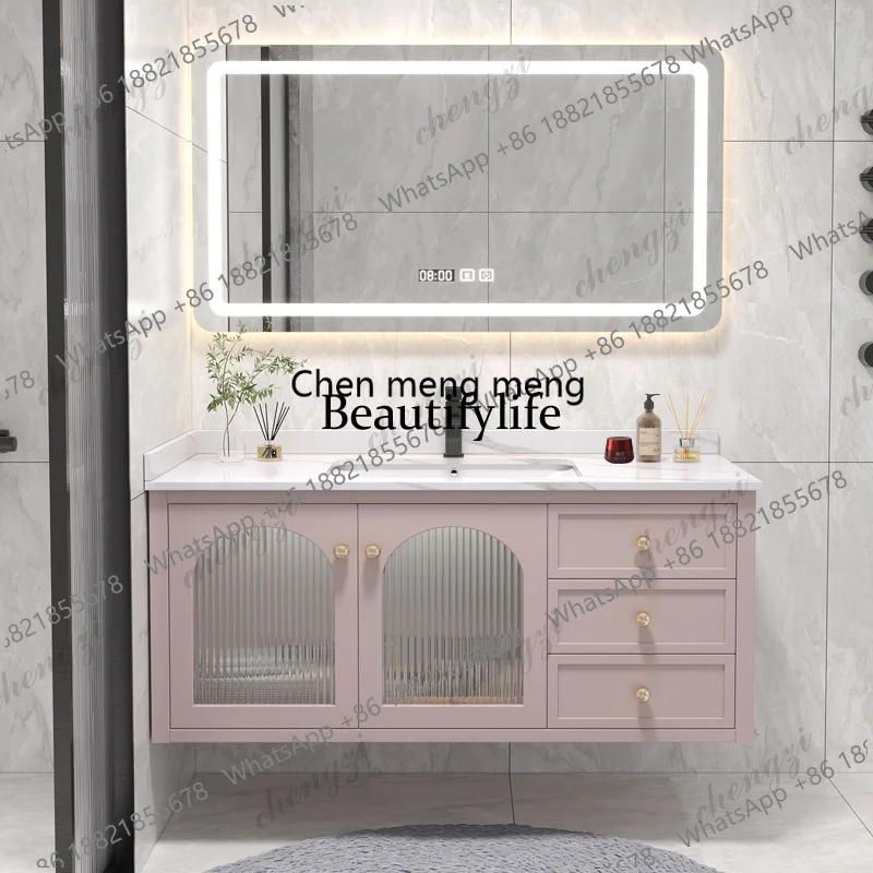 03 70-150cm Slate Bathroom Furniture Vanity Cabinet With Sink Cute Bear Mirror Integrated Solid Wood Style Cabinet Companion Was