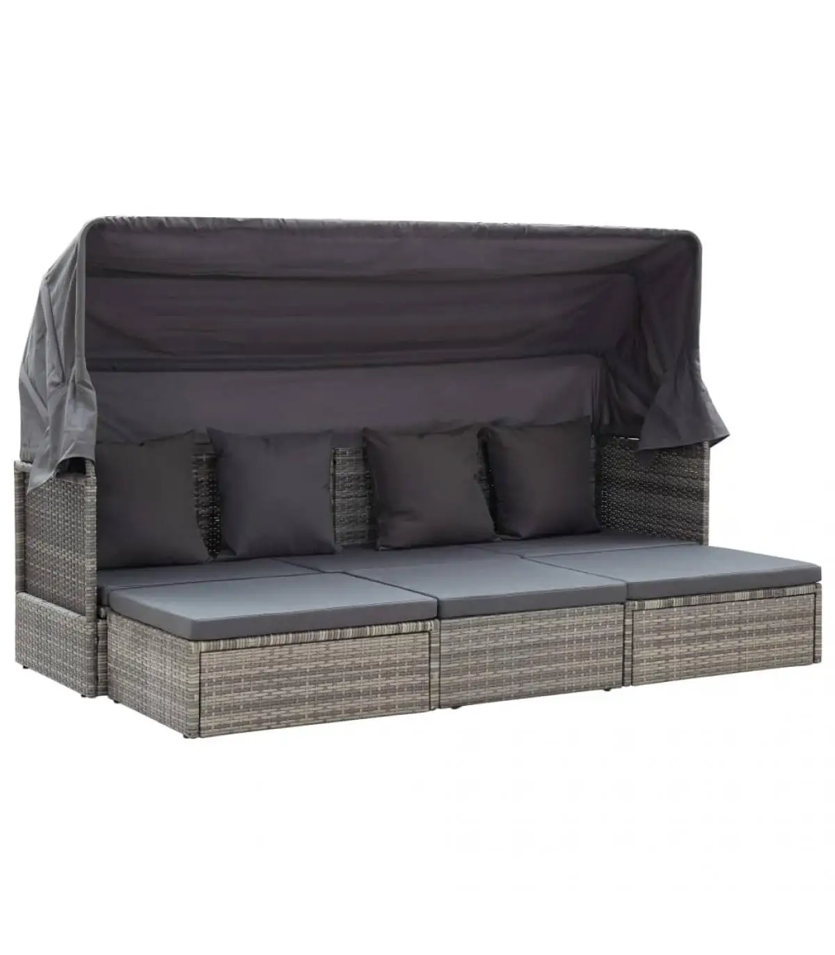 Gray synthetic rattan roof garden bed lounger outdoor beds