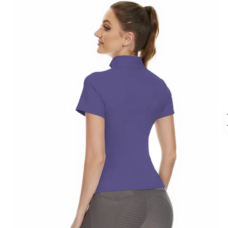 M LOGO Horse Riding Short Sleeve Tops Zipper Equestrian Blouse Competition Sports T Shirts Breathable Training Rider Clothing