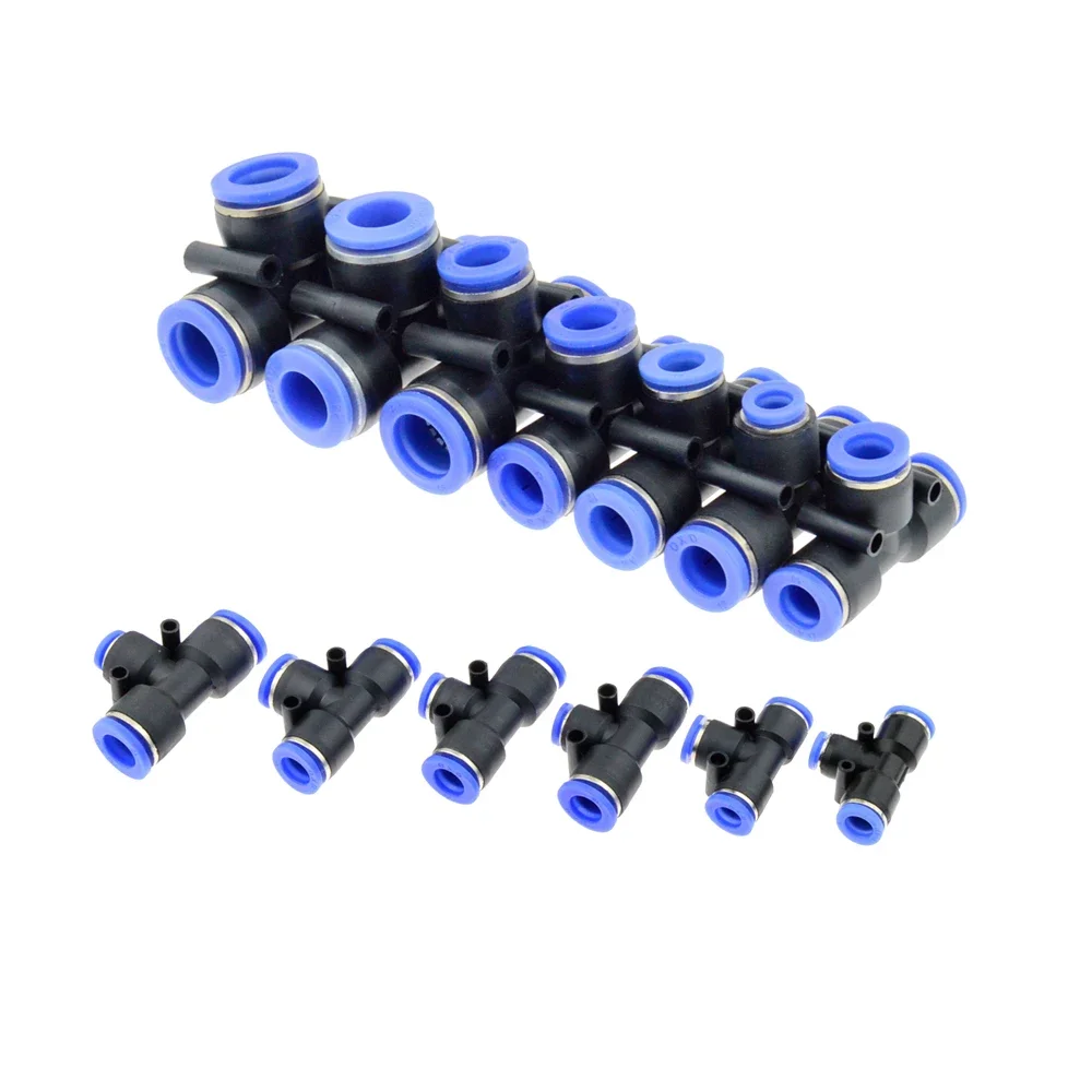3 Way T shaped Tee Pneumatic 10mm 8mm 12mm 6mm 4mm 16mm OD Hose Tube Push In Air Gas Fitting Quick Fittings Connector Adapters