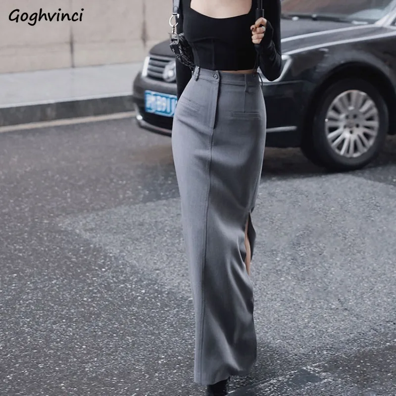 

Straight Skirts Women Solid Empire Floor-length Slim Hip Wrap Sexy All-match Hot Highstreet Female Chic Vintage Spring Summer