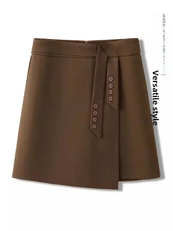 

Асимметричная шерстяная юбка с высокой талией для женщин, модная юбка трапециевидной формы, повседневная одежда на теплой подкладке