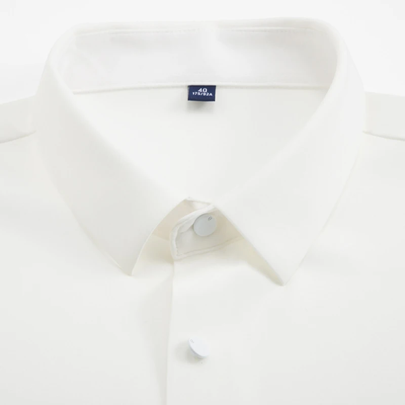 High Elasticity Solid color Classic stripes White Shirts Men Long Sleeve Casual Slim Fit Anti-wrinkle Men Shirts Men Long Sleeve