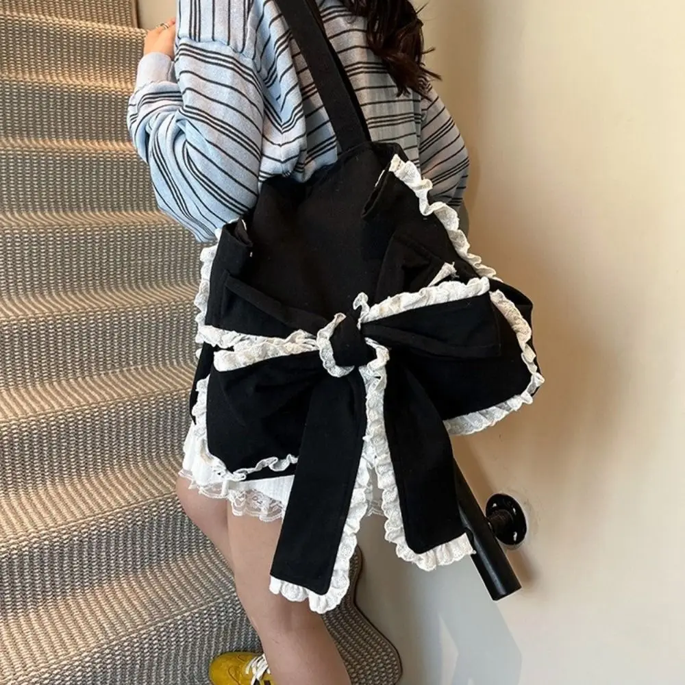 

Модная корейская сумка подмышками с бантиками, универсальная сумка-тоут с кружевным бантом, милые женские сумки большой вместимости, сумка на плечо