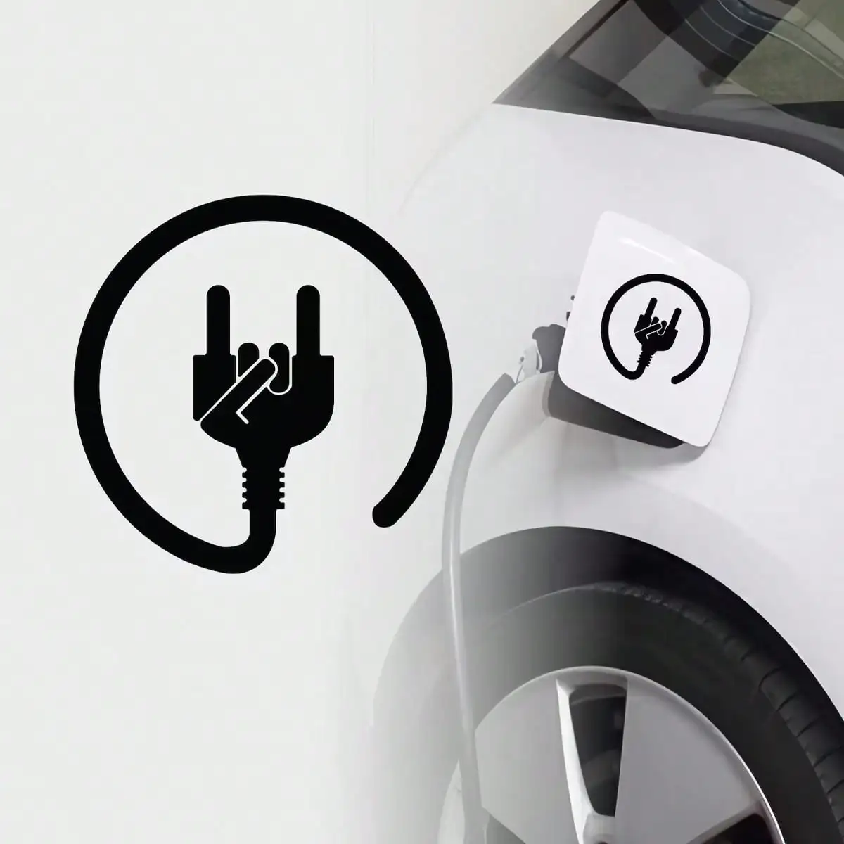 EV-Ladeanschluss-Aufkleber, Rock-Gesten- und Stecker-Design-Sticker