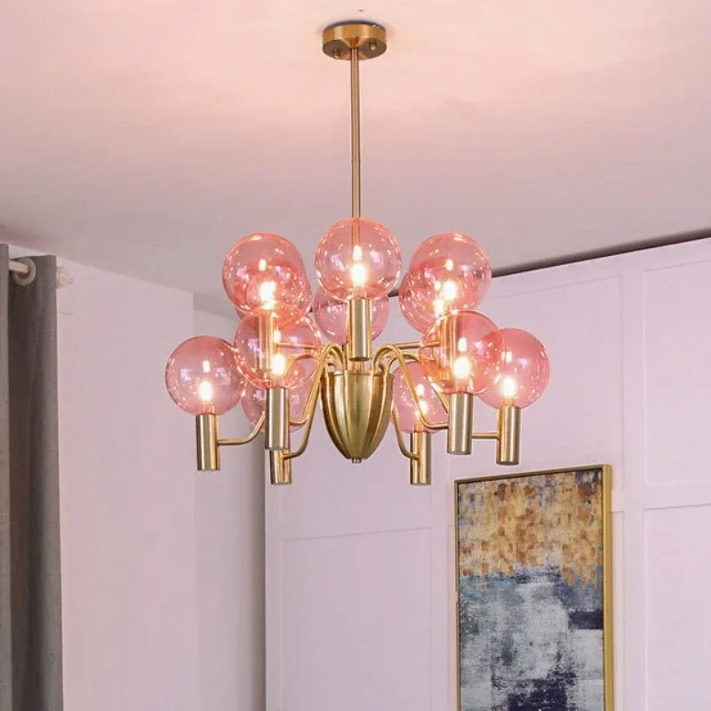 

Modern Simple Led Chandeliers Pink Glass Ball Pendant Light for Bedroom Living Dining Room Lamparas Colgantes Para Techo Lamp