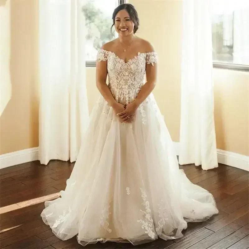 Customized African Plus Size Sexy Off The Shoulder Lace Appliques Garden Wedding Dress Cheap Boho Bridal Gowns Vestido