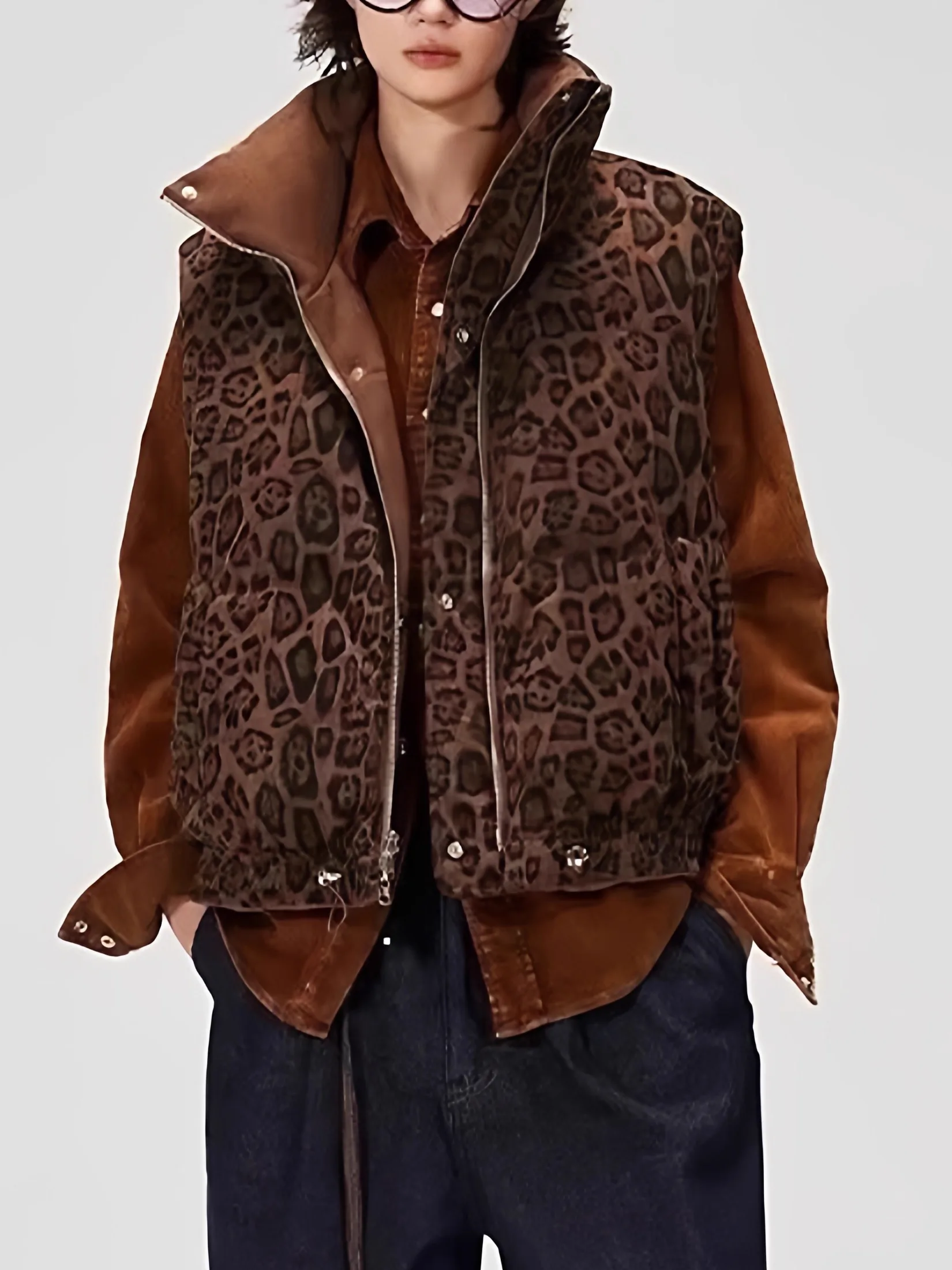 

East European Journey American Retro Faion Design Leopard Print Double-Sided Wear Svel Cotton Jaet ort Outerwear