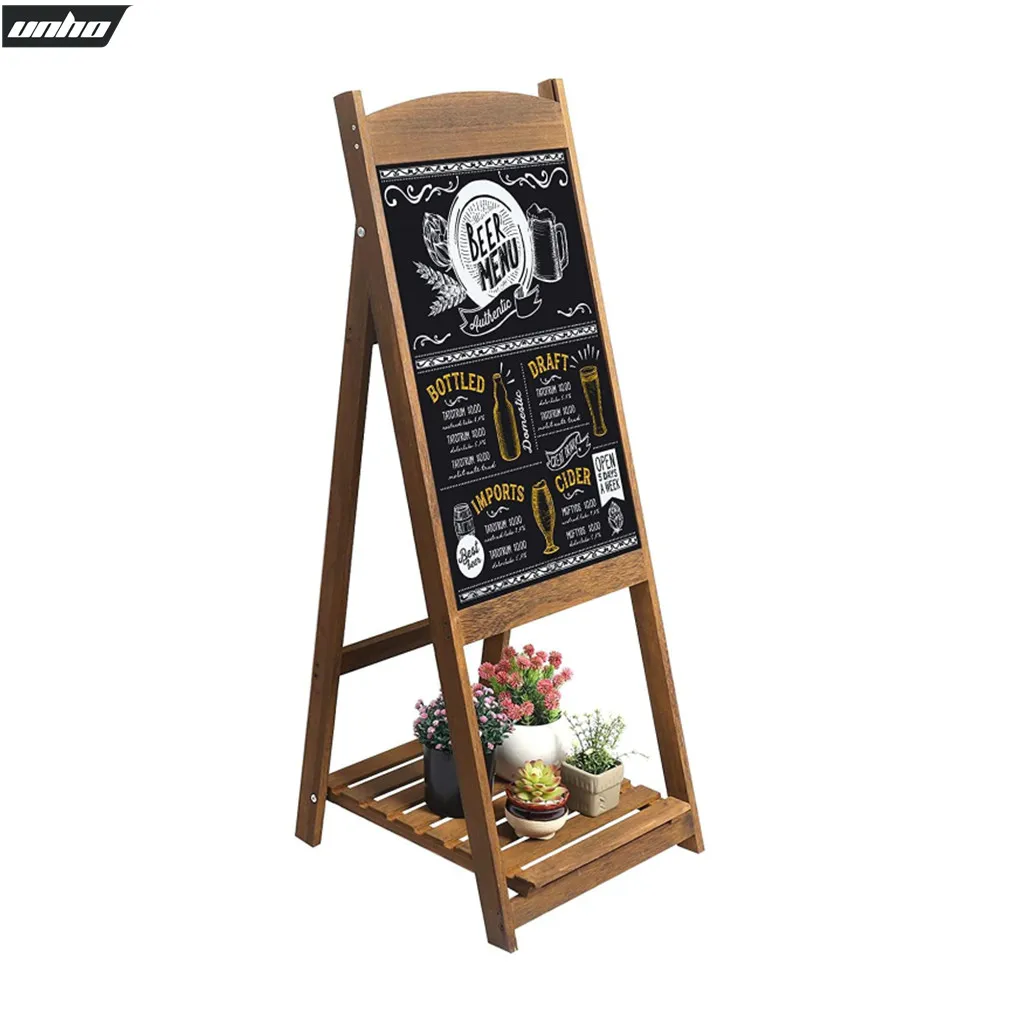 Easel Chalkboard Sign Vintage Shop Chalkboard Pavement Sign Freestanding Chalkboard Message Board with Display Shelf