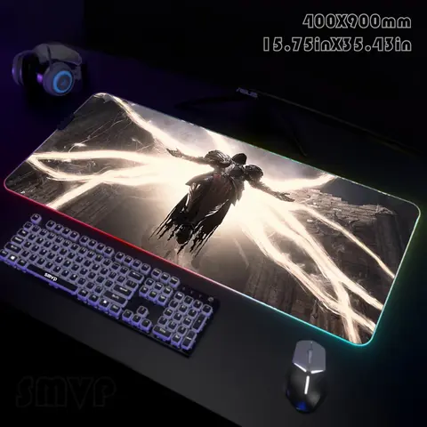 Diablo IV RGB 마우스 패드 게임용 마우스 패드 LED 마우스 매트 키보드 매트 미끄럼 방지 최고의 선택 마우스 패드 XXL 빛나는 책상 깔개