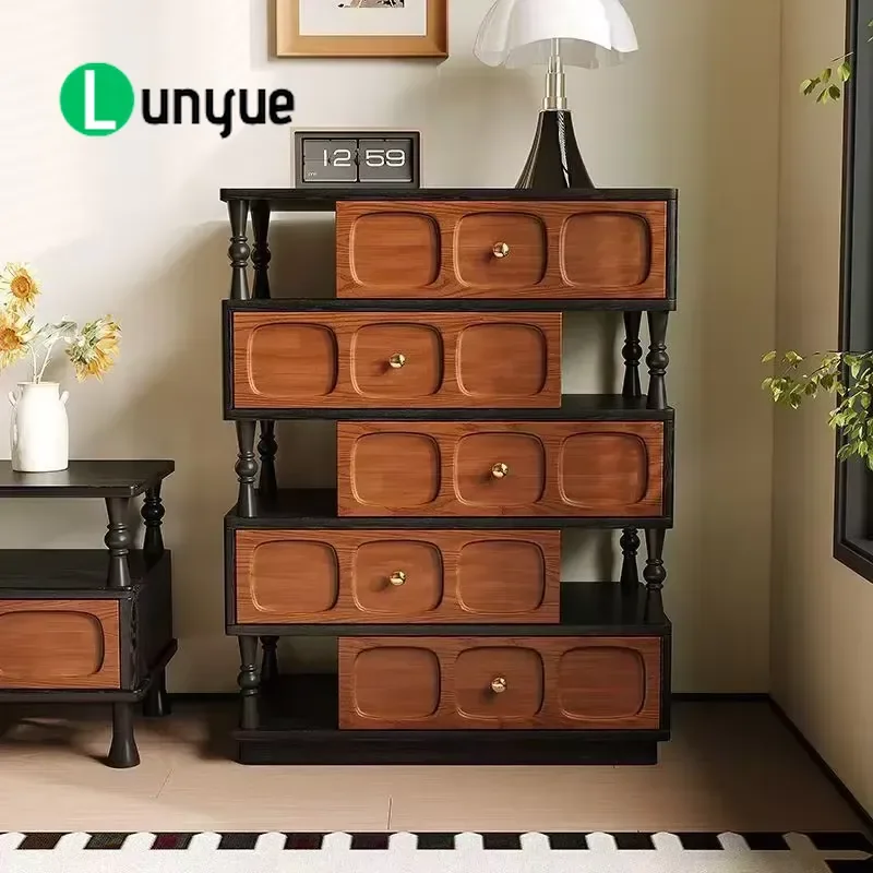 Wooden Living Room High Cabinet with Drawers Partition Locker Storage Furniture for Home Office Space Saving Organizer