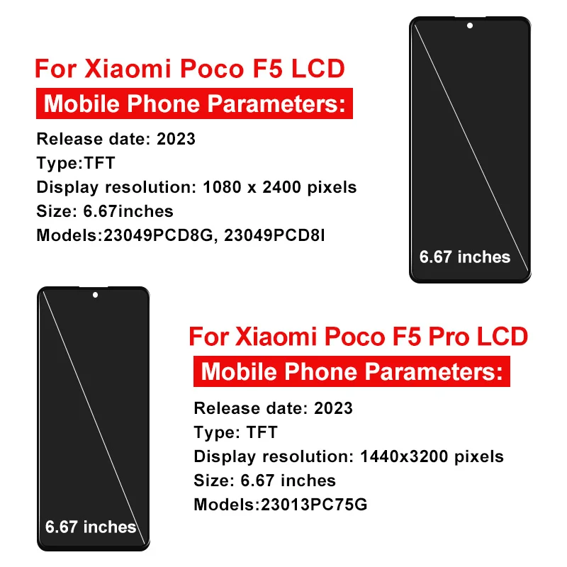Super TFT LCD For Xiaomi Poco F5 Display 23049PCD8I Replacement Part For Poco F5 Pro Display 3D Touch Screen Digitizer Assembly