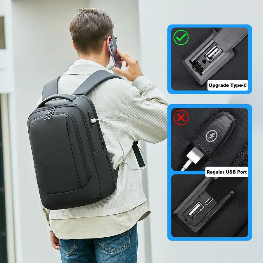 15.6인치 노트북 백팩, USB 충전 포트가 있는 슬림 비즈니스 백팩, 업무 여행용 방수 컴퓨터 백팩, 블라